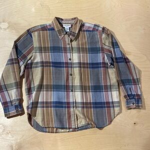 Alfred Dunner Petite Plaid Button Down Shirt - Blue, Brown, Tan 14 P (NL)